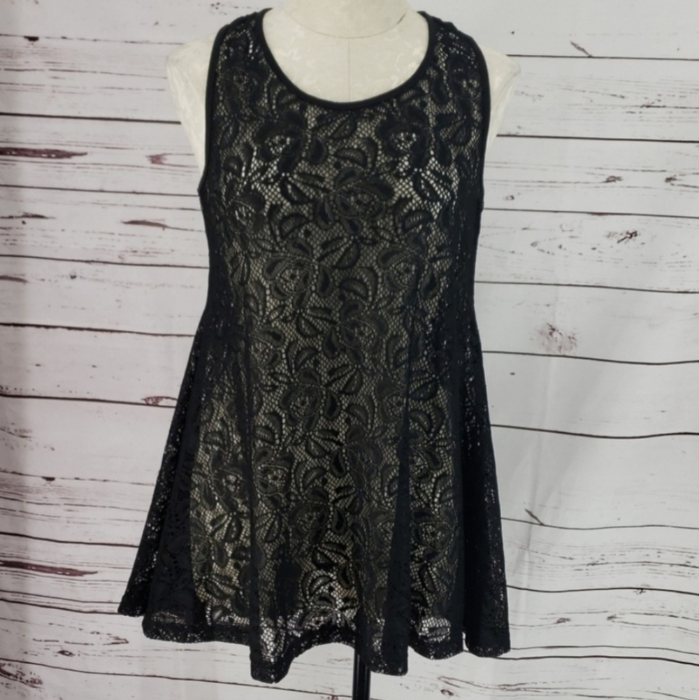 NWT West Loop Black Lace Swimsuit Cover-up Sleeveless Racerback Swim Medium New